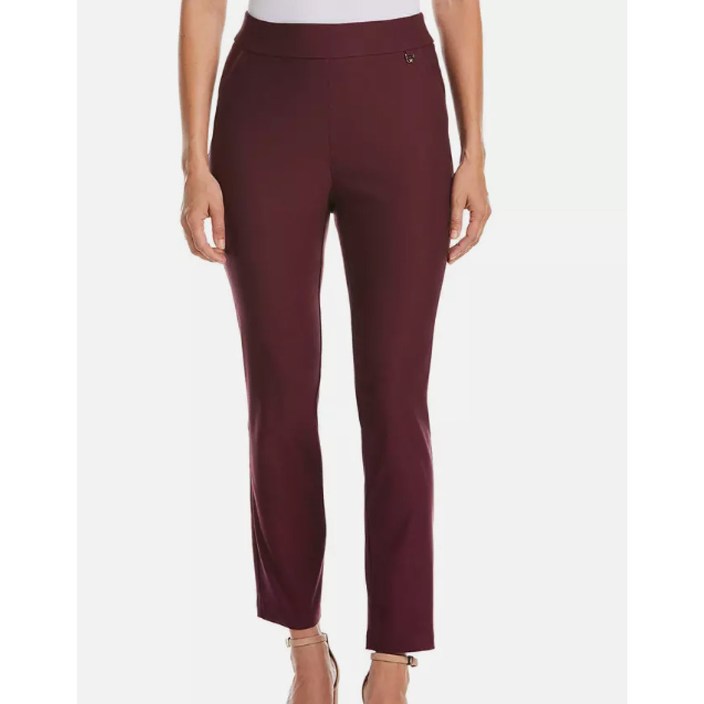 Rafaella Women's Windsor Wine Red Stretch Slim Ankle Pull-On Dress Pant
